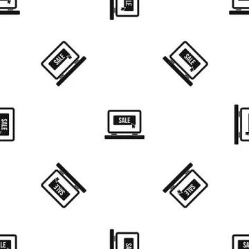 Button sale on laptop pattern seamless black Stockillustratie