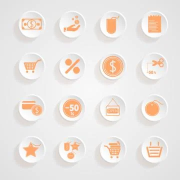 Button shadows shopping icon set Stock Illustration