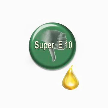 Button showing thumbs down sign with biofuel drop against white background Stock Illustration
