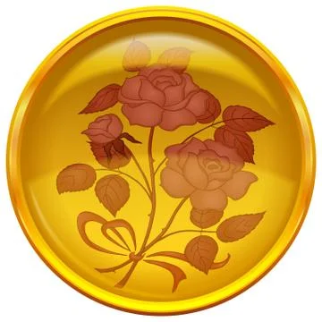 Button with sign of rose bouquet Stock Illustration