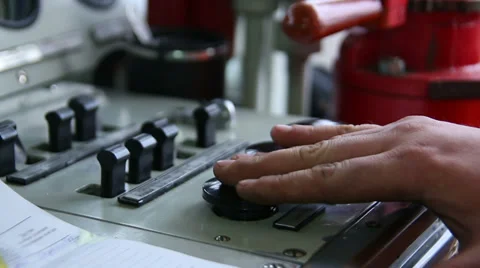 Button signal in a cabin of the machinist of a train Stock Footage 37866366