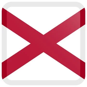 Button Square Vector Flag of Alabama, USA, Isolated on White Background Stock Illustration
