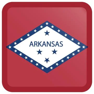 Button Square Vector Flag of Arkansas, USA, Isolated on White Background Stock Illustration