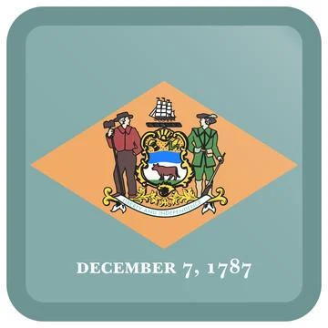 Button Square Vector Flag of Delaware, USA, Isolated on Transparent Background Illustrazione stock