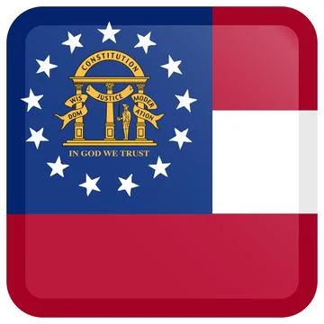 Button Square Vector Flag of Georgia, USA, Isolated on Transparent Background Stock Illustration