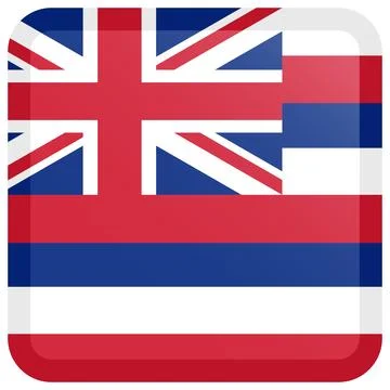 Button Square Vector Flag of Hawaii, USA, Isolated on Transparent Background Stock Illustration