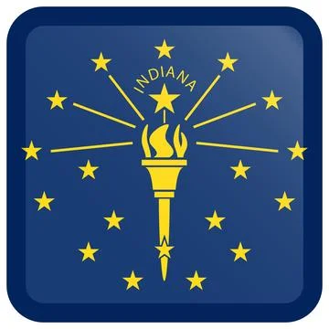 Button Square Vector Flag of Indiana, USA, Isolated on Transparent Background Stock Illustration