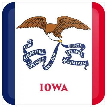 Button Square Vector Flag of Iowa, USA, Isolated on Transparent Background Stock Illustration