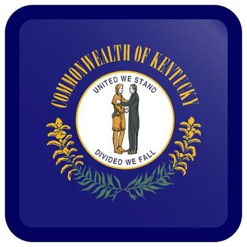 Button Square Vector Flag of Kentucky, USA, Isolated on Transparent Background Stock Illustration