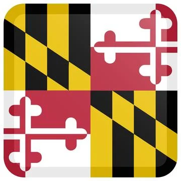 Button Square Vector Flag of Maryland, USA, Isolated on Transparent Background Illustrazione stock
