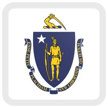Button Square Vector Flag of Massachusetts, USA, Isolated on White Background Stock Illustration