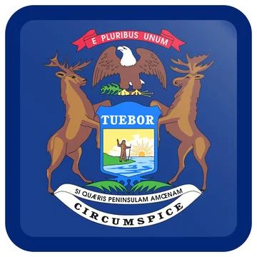 Button Square Vector Flag of Michigan, USA, Isolated on Transparent Background Stock Illustration