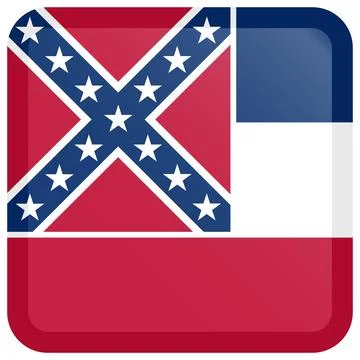 Button Square Vector Flag of Mississippi, USA, Isolated on White Background Stock Illustration