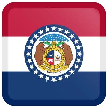 Button Square Vector Flag of Missouri, USA, Isolated on Transparent Background Illustrazione stock