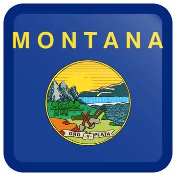 Button Square Vector Flag of Montana, USA, Isolated on White Background Stock Illustration