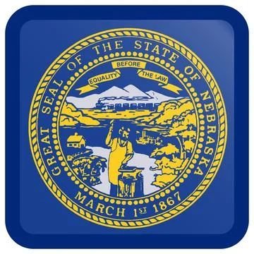 Button Square Vector Flag of Nebraska, USA, Isolated on White Background Stock Illustration