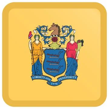 Button Square Vector Flag of New Jersey, USA, Isolated on White Background Stock-Illustration