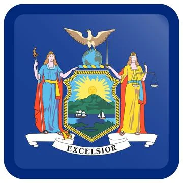 Button Square Vector Flag of New York, USA, Isolated on White Background Stock Illustration