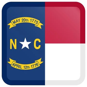 Button Square Vector Flag of North Carolina, USA, Isolated on White Background Stock Illustration