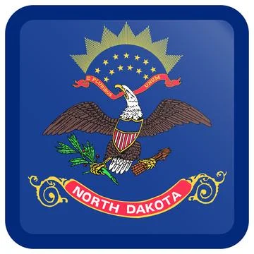 Button Square Vector Flag of North Dakota, USA, Isolated on White Background Stock Illustration