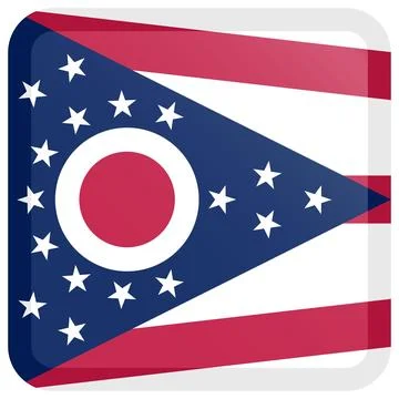 Button Square Vector Flag of Ohio, USA, Isolated on White Background Stock Illustration