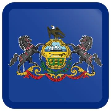 Button Square Vector Flag of Pennsylvania, USA, Isolated on White Background Stock Illustration