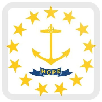 Button Square Vector Flag of Rhode Island, USA, Isolated on White Background Stock-Illustration
