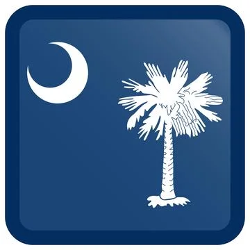 Button Square Vector Flag of South Carolina, USA, Isolated on White Background Stock Illustration