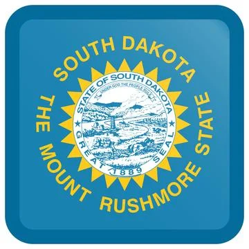 Button Square Vector Flag of South Dakota, USA, Isolated on White Background Stock Illustration