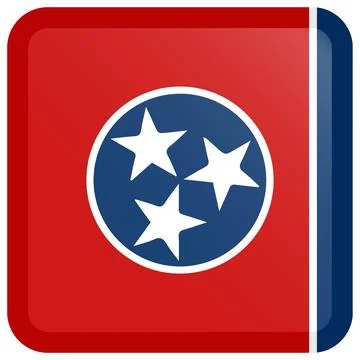 Button Square Vector Flag of Tennessee, USA, Isolated on White Background Stock Illustration