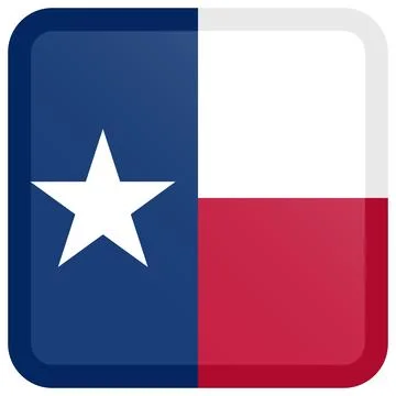 Button Square Vector Flag of Texas, USA, Isolated on White Background Stock Illustration