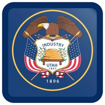 Button Square Vector Flag of Utah, USA, Isolated on White Background Stock Illustration