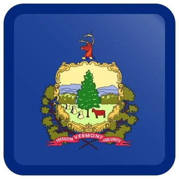 Button Square Vector Flag of Vermont, USA, Isolated on White Background Stock Illustration