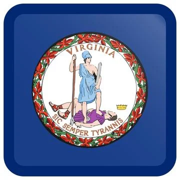 Button Square Vector Flag of Virginia, USA, Isolated on White Background Illustrazione stock