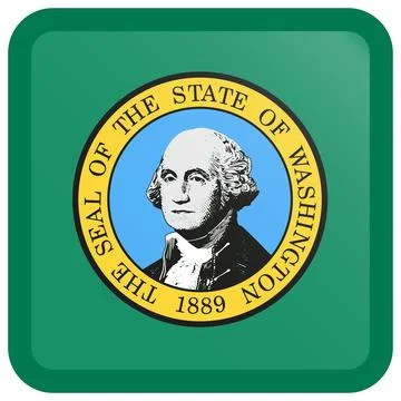Button Square Vector Flag of Washington, USA, Isolated on White Background Stock Illustration