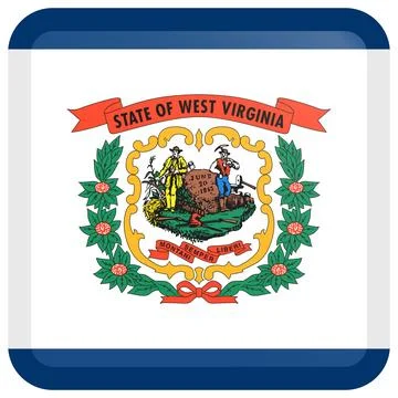 Button Square Vector Flag of West Virginia, USA, Isolated on White Background Stock Illustration