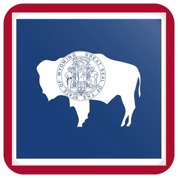 Button Square Vector Flag of Wyoming, USA, Isolated on White Background Stock Illustration