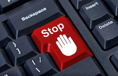 Button stop computer keyboard with hand icon. Button stop computer keyboar... Stock Photos