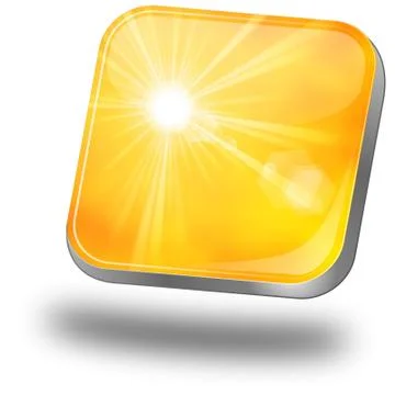 Button with summer sun rays with lens flare Stock Illustration