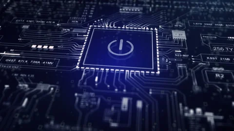 Button switch.AI circuit lines loading process digiital HUD UI. Sci Fi Stock Footage 248256164
