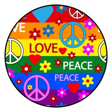 Button with symbols of the hippie Stock Illustration