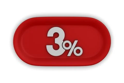 Button with three percent on white background. Isolated 3D illustration イラスト素材