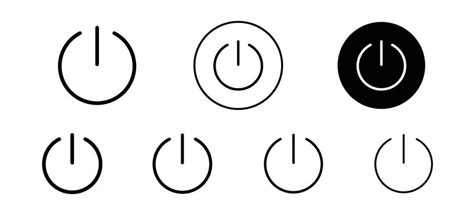 Button on off vector icon set collection. Button on off Outline flat Icon. Stock Illustration