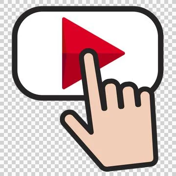 Button video player with finger click button. PNG image transparent background Иллюстрация