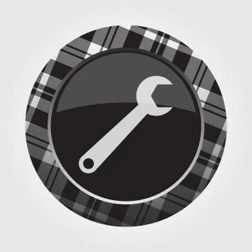 Button with white, black tartan - spanner icon Stock Illustration