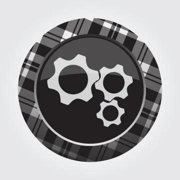 Button with white, black tartan - three cogwheel Stock Illustration