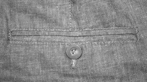 A buttoned pocket on cotton trousers. The pocket is made of knitwear,animation Video stock 336733101