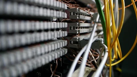 Buttons and cables in a server room Stock Footage 94378562