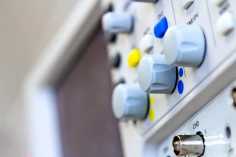 Buttons and inputs of laboratory digital oscilloscope Фото