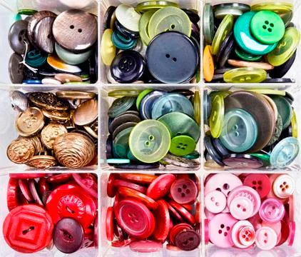 Buttons in Bins. Stock Photos
